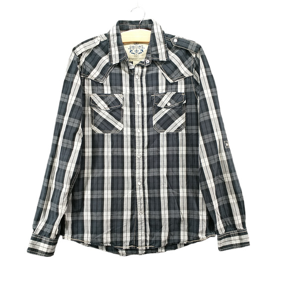 SC MMIII Men's Pearl Snap Shirt Multicolor Plaid Small Long Sleeve Cotton Casual - Picture 1 of 11